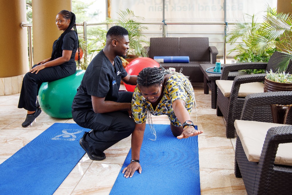 Active rehabilitation exercise session at Spine and Nerve Center Ghana